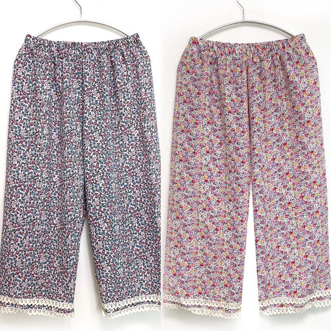 국민할매 할머니옷 잔꽃 지지미 쿨링 엠보 꽃무늬 레이스 8부 파자마 2P[HW-318]잠옷바지 홈웨어