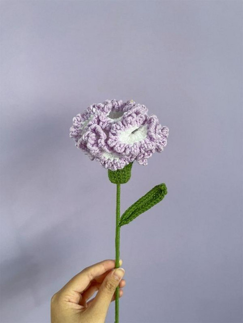어버이날 카네이션 뜨개질꽃다발 뜨개꽃다발diy 뜨개꽃다발만들기 뜨개질diy 뜨개사계절 코바늘뜨기 모직 크로셰 조화꽃 손 선물, 단일사이즈, 카네이션 라이트 퍼플, 1개