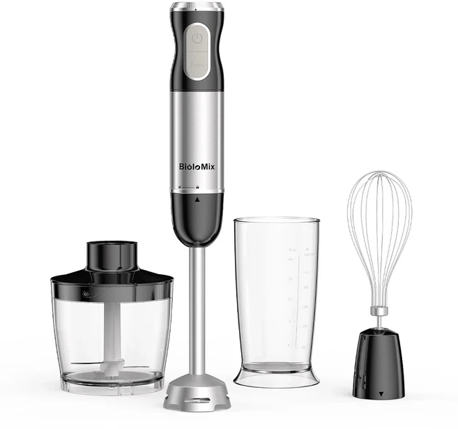 [호환제품] BioloMix 1000W 4in1 침수 핸드 블렌더 블랙 500ml 쵸퍼 거품기 스무디 컵 야채 고기 분쇄기, 01 220240V, 01 영국, 01 HB3016 black 4 in 1