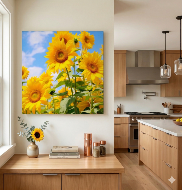 밝은 거실 풍수 인테리어 벽꾸미기 그림액자 해바라기액자 2번 햇살 가득한 정원, 60x60cm