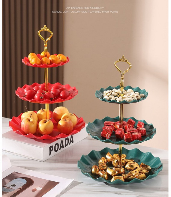 와이엔디샵 고급 북유럽 스타일 3단 플레이트 접시 장식소품, 1세트, 레드