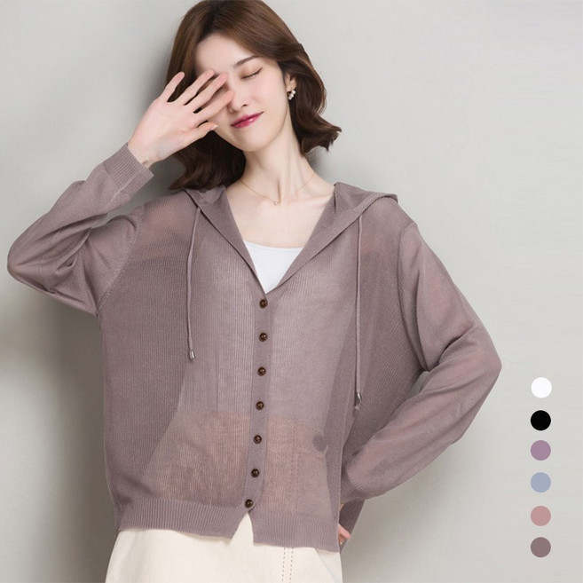 봄 가을 브이넥 니트 조끼 루즈핏 꽃 레이스 포켓 여자 후드니트