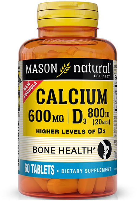 Mason Naturals 鈣 600毫克 D3 800國際單位 錠劑, 1個, 60錠