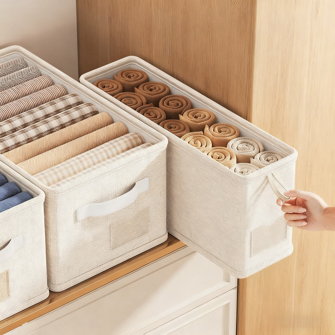 APOIO 가정용 옷장 정리함 서립식 다기능 옷정리 리빙박스 2종 세트, 1개, 아이보리