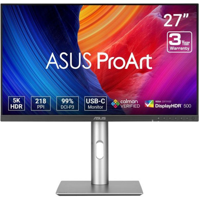 ASUS ProArt Display 27인치 5K HDR 전문가용 모니터(PA27JCV) - 5K(5120 x 2880) IPS 패널 DCI-P3 99% sRGB 100%, 27" 5K USB-C 96W Auto KVM Lux