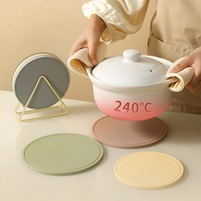 이지몰 주방 필수 원형 실리콘 냄비받침 내열 다용도 주방매트, 그린