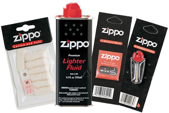 Zippo 지포 라이터 소모품 4종 알찬 세트/ 솜 코튼 펠트 심지 부싯돌 기름