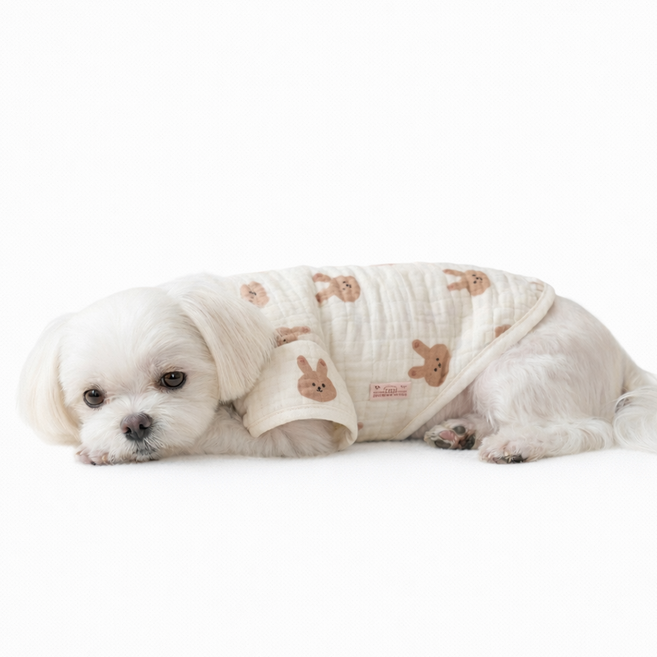 렛츠독 강아지 순면 오가닉 누빔 조끼 실내복 수면 잠옷 홈웨어, 1개, 사계절 토끼