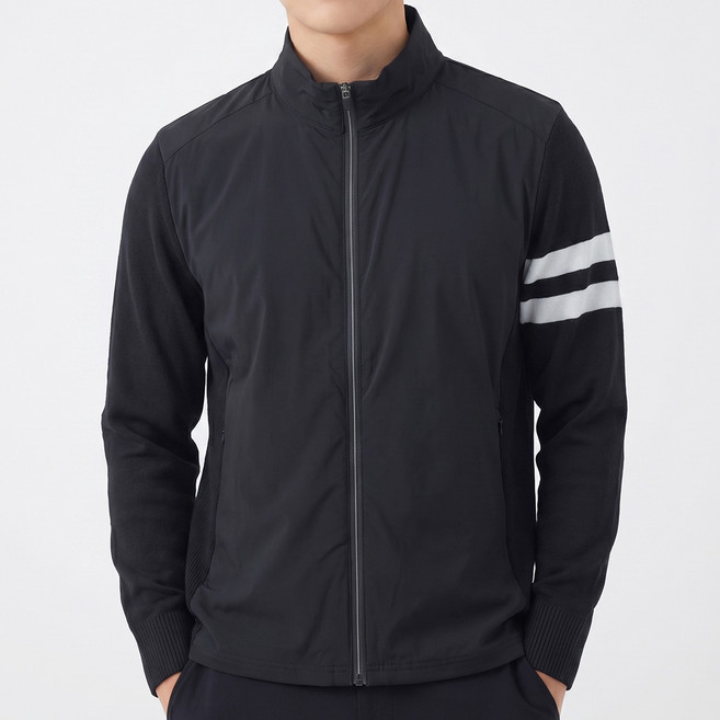 노블진 남성 니트 배색 집업 골프웨어 스판 골프 방수 바람막이 자켓