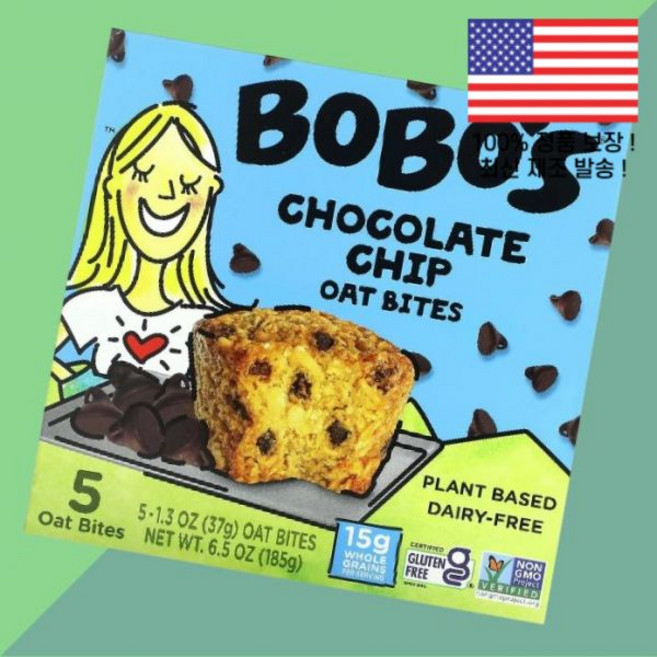 보보스 오트 바 초콜릿 칩 바이트 5입 각 1.3온스 37g Bobo's Oat Bars Chocolate Chip Bites 5 1.3oz Each, 1