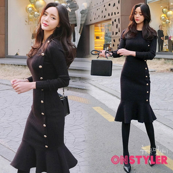 온스타일러 뉴욕멋쟁이 사이드 버튼릴 니트원피스