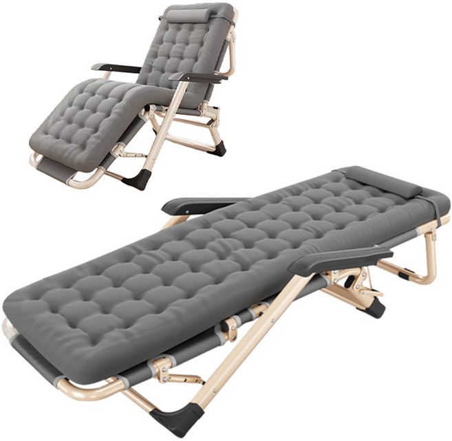 ComfyZone 2in1 접이식 야전침대 휴대용 3단 침대 캠핑의자 + 배게 + 쿠션, 회색, 1개