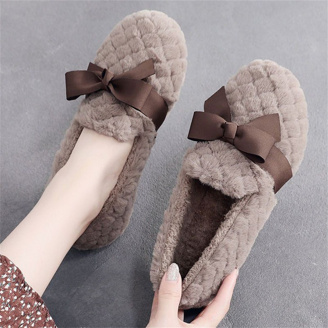 TKX 털신발 여성 가을 겨울 클래식 따뜻한 양털 리본타이 포인트 발편한