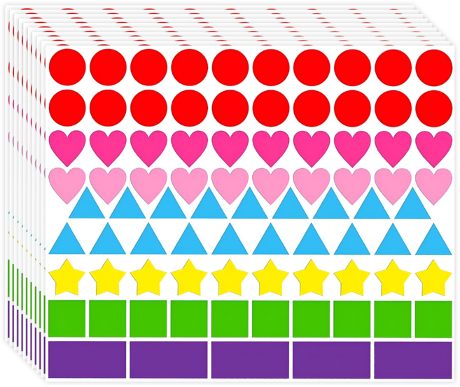 스노벨 7색 6도형 원형 하트 별 스티커 10매, 7색상(S5138) 840개입(10장), 1세트