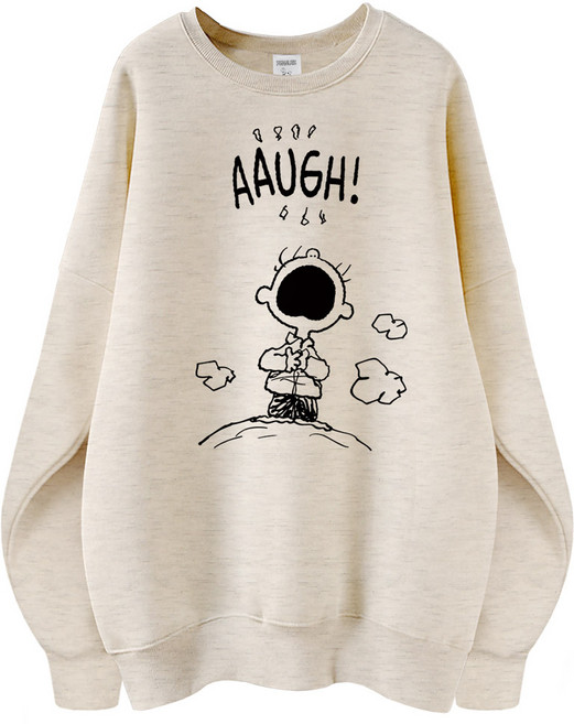 스누피 정품 남녀공용 오버핏 캐릭터 라운드 맨투맨 빅사이즈 데일리 티 루즈핏 커플 라운드 티셔츠 남자 여성 롱티 단체티 하품찰리