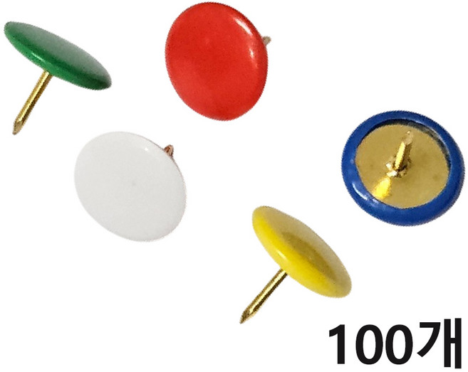 바이트 사무용 컬러 압정, 혼합, 1통, 100개입