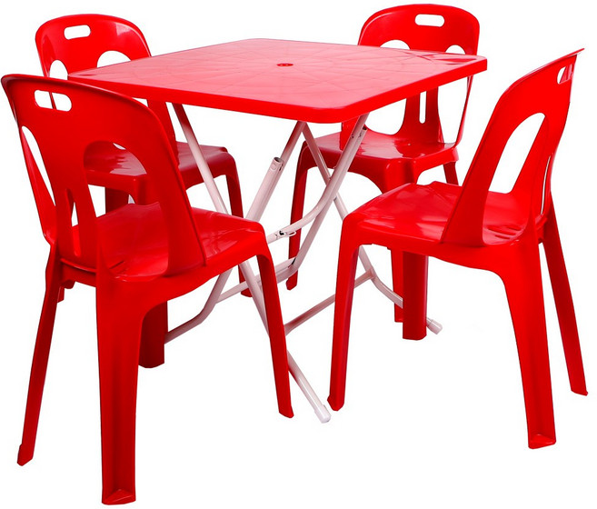 지오리빙 플라스틱 테이블 의자 세트, 사각+등받이(레드)