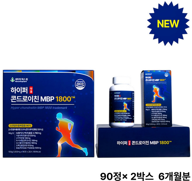 약국정품)하이퍼콘드로이친1800MBP 고함량소연골추출분말90% 저분자공법 프리미엄원료17종, 2박스, 90정