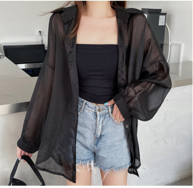 MO寶 冰絲感透膚長袖 韓版防曬罩衫外套 女裝