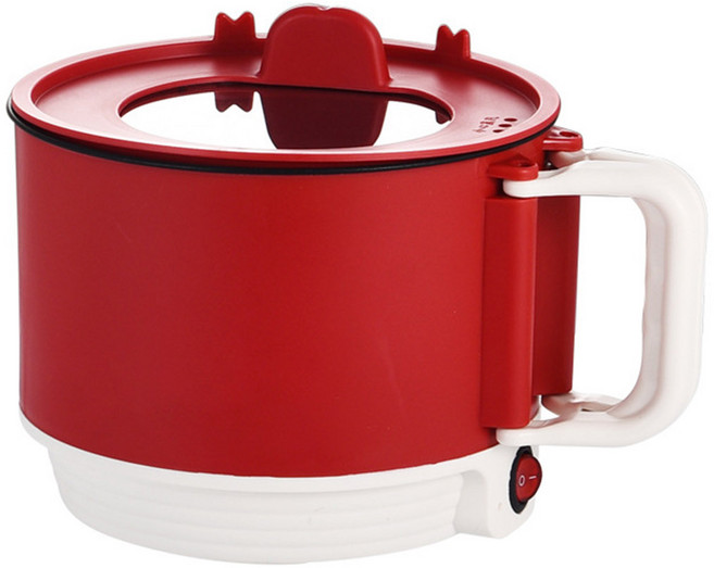 다용도 전기냄비 접이식 손잡이 코팅 처리 건열단전 휴대용 여행용 전기포트 멀티쿠커 라면포트 계란삶기, 빨간색