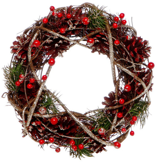 글리터 캔들 리스 24 cm 레드 브라운