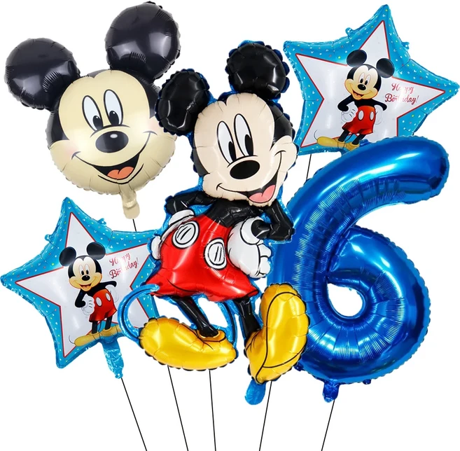 5PCS 미키 마우스 생일 장식 풍선 미키 미니 풍선 세트 및 32in 1-9 번호 풍선 어린이 생일 파티 Decora, 01 기타, 02 Blue-6