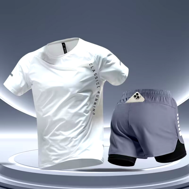 런닝복 헬스복 트레이닝복 세트 기능성 반팔 2 in 1 반바지 운동복