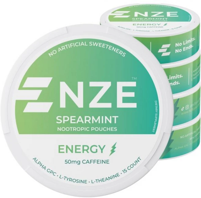 NZE 카페인 누트로픽 파우치페퍼민트 50mg 알파 GPC L티로신 및 L테아닌이 함유된 에너지 파우치 설탕 또는 인공 감미료가 없는 경우 캔당 15개의 니코틴이 - 쿠팡