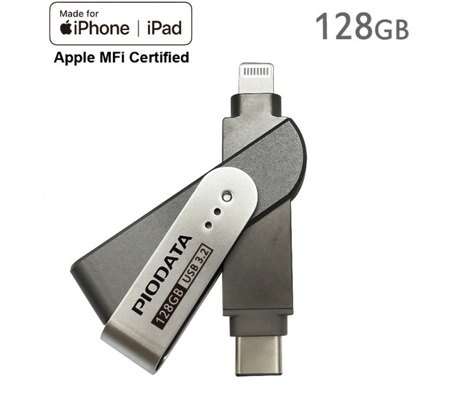 PIODATA iXflash 蘋果MFi認證 USB 3.2 Gen1 雙介面隨身碟, 1個, 128GB, 128GB