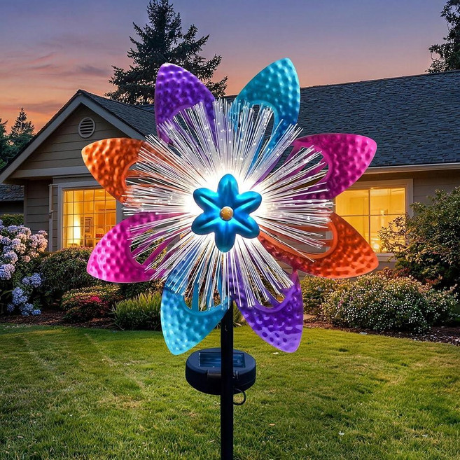 Elfengarden Solar Wind Spinners Outdoor Metal Sculptures & Kinetic with Optical Fiber Garden Spi, Elfengarden Solar Wind Spinner