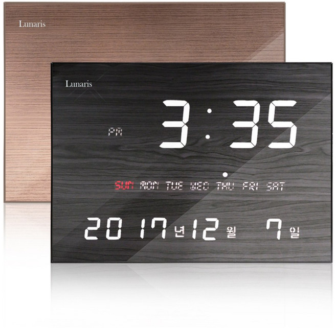 루나리스 FM수신 LED 디지털 전자벽시계 인테리어 거실 벽시계 체리블랙, 월넛브라운