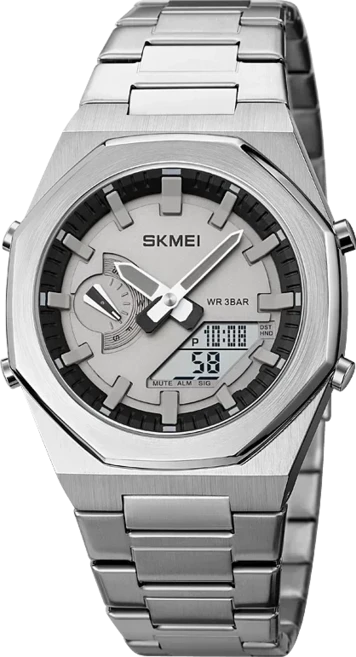 SKMEI 1816 남성용 스포츠 시계 패션 캐주얼 비즈니스 쿼츠 라이트 날짜 방수, 10 Silver-white