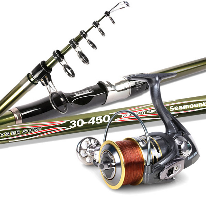 시마운트 스톰 서프 원투 낚시대 450 릴세트, 카키