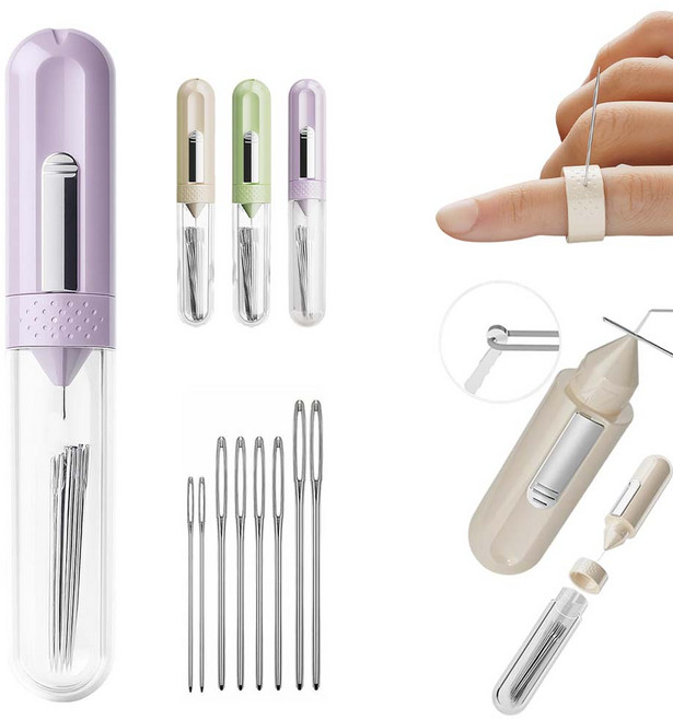 루이 5in1 바느질 실꿰기 실밥 제거기 + 골무 자석 흡착 디자인 바늘보관 퀼트/자수/수선, 자주색, 1개