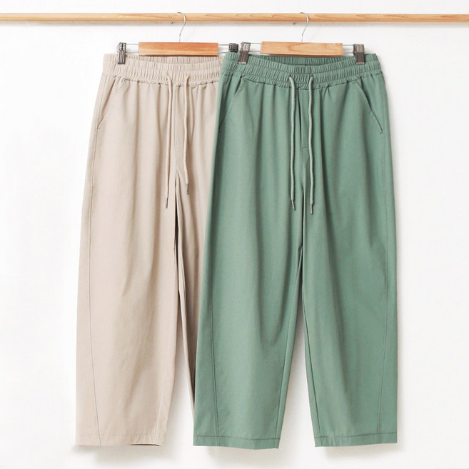 인디오 1+1 여성용 밴딩 쿨링 편안한 배기핏 와이드 여름 쿨스판 8부 밴딩팬츠 NSW2106