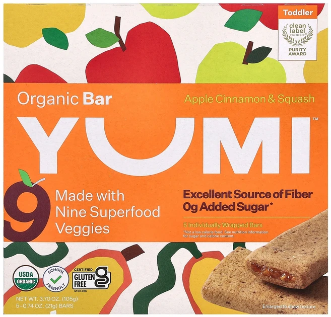 Yumi 유기농 바 토들러 애플 시나몬 & 스쿼시 바 5개 각 21g(0.74oz) Yumi (유미), Yumi, 유기농 바, 토들러, 애플 시나몬 & 스쿼시 - 쿠팡