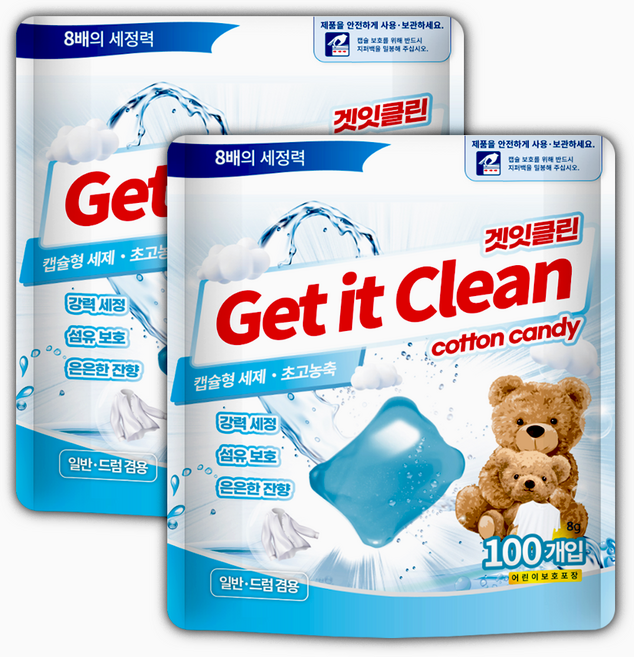 겟잇클린 초고농축 캡슐세제 코튼캔디, 2개, 100개입
