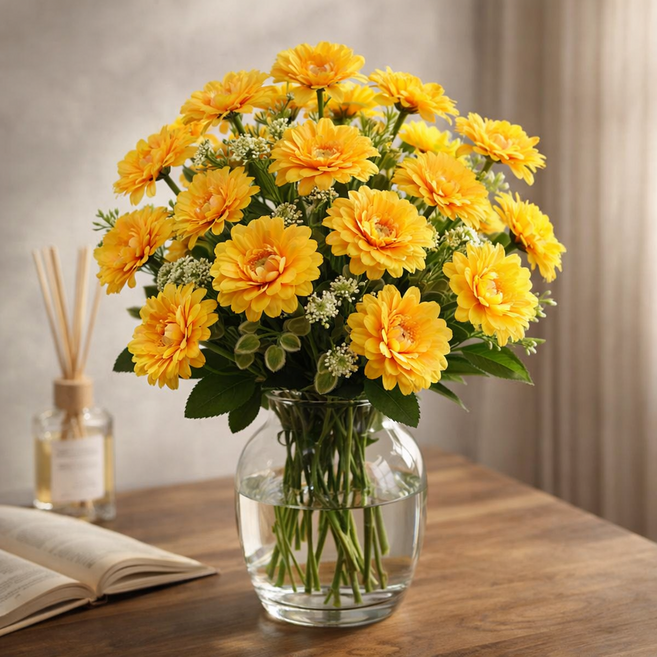 하스몰 모던 국화 조화 20송이 꽃다발, 1개, 옐로우