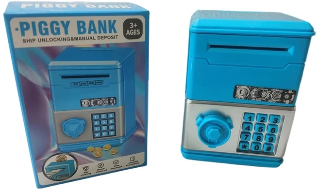 미니 은행 저금통 레트로 ATM 회전 비밀번호 현금 동전 금고 자동 입금 지폐 크리스마스 선물, 01 blue