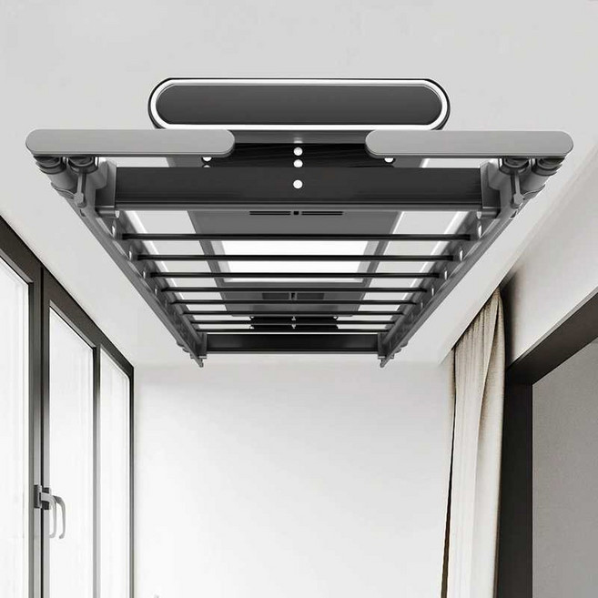 자동빨래건조대 무선 천장형 전동 발코니 베란다 건조대, 설치없이 화이트 조명+크로스바