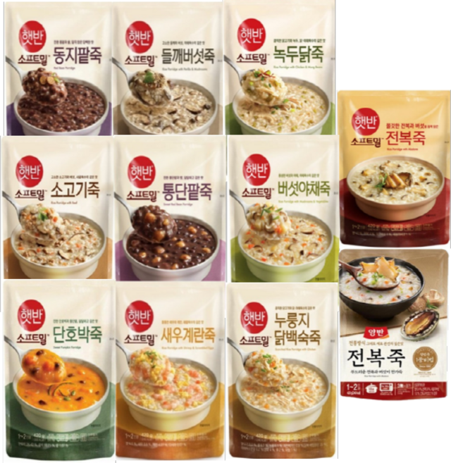 CJ 햇반소프트밀 비비고죽 골라담기 11종 (양반 전복죽420g 외) 파우치죽 동원죽 건강죽, 450g, 1개