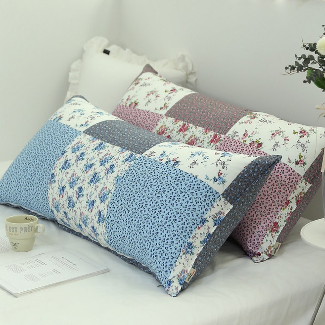 라라패치 30수 광목면100% 대형 등받이 허리쿠션 (솜포함) 국내생산 2인베개 등쿠션 침대헤드 대쿠션, 블루