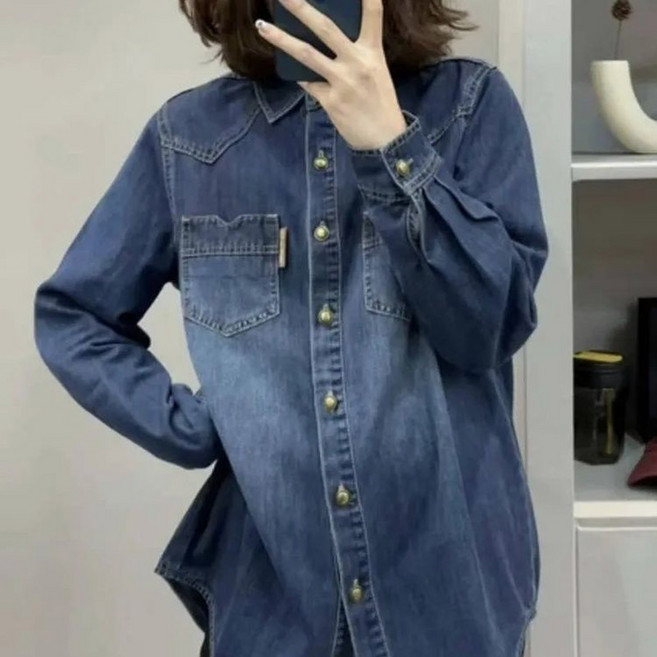 페이준 여자 가을 겨울 데님 셔츠 미디 셔츠 데님 상의 IF9822