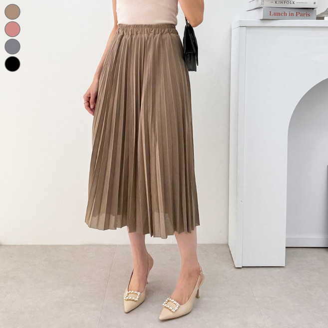 블레스유 여성 플리츠스커트 샤스커트 봄치마 여성 롱스커트 롱치마 스커트 주름치마