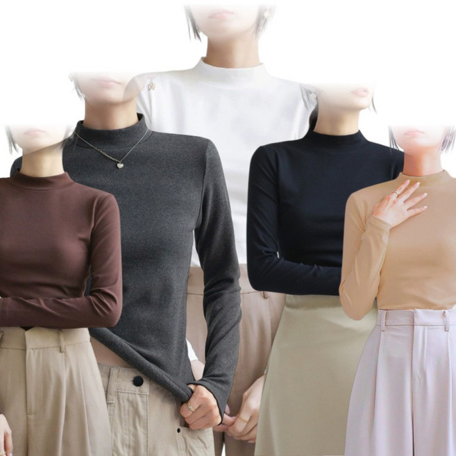 데일리 이너 반목 폴라티 긴팔 레이어드 티셔츠 목티