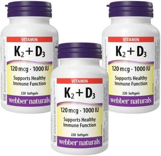 Webber Naturals 웨버네츄럴 비타민 K2 + D3 120mcg/1000 IU 220소프트젤, 3개, 220회분