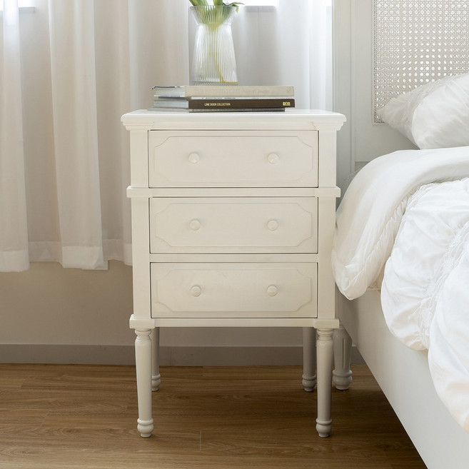 피어젠가구 캐일라 프렌치 엔틱 침대 협탁 화이트, 1개