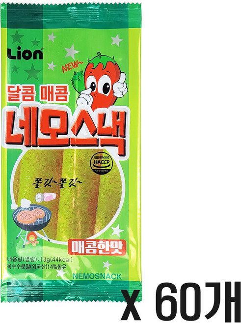 라이온과자 달콤매콤 네모스낵 매콤한맛, 13g, 60개