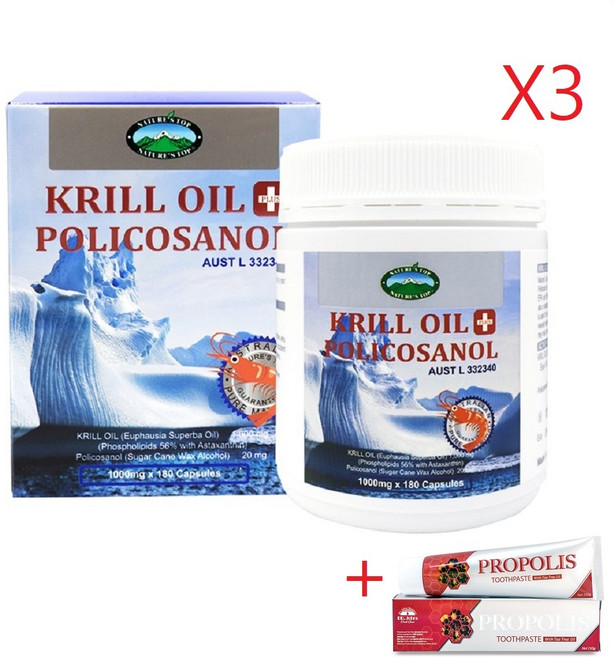 호주 네이쳐스탑 크릴오일 플러스 폴리코사놀 180정-3개, 3개, 180정