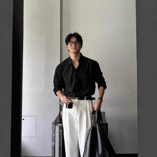 寬鬆長袖襯衫男士潮流休閒翻領百搭襯衣